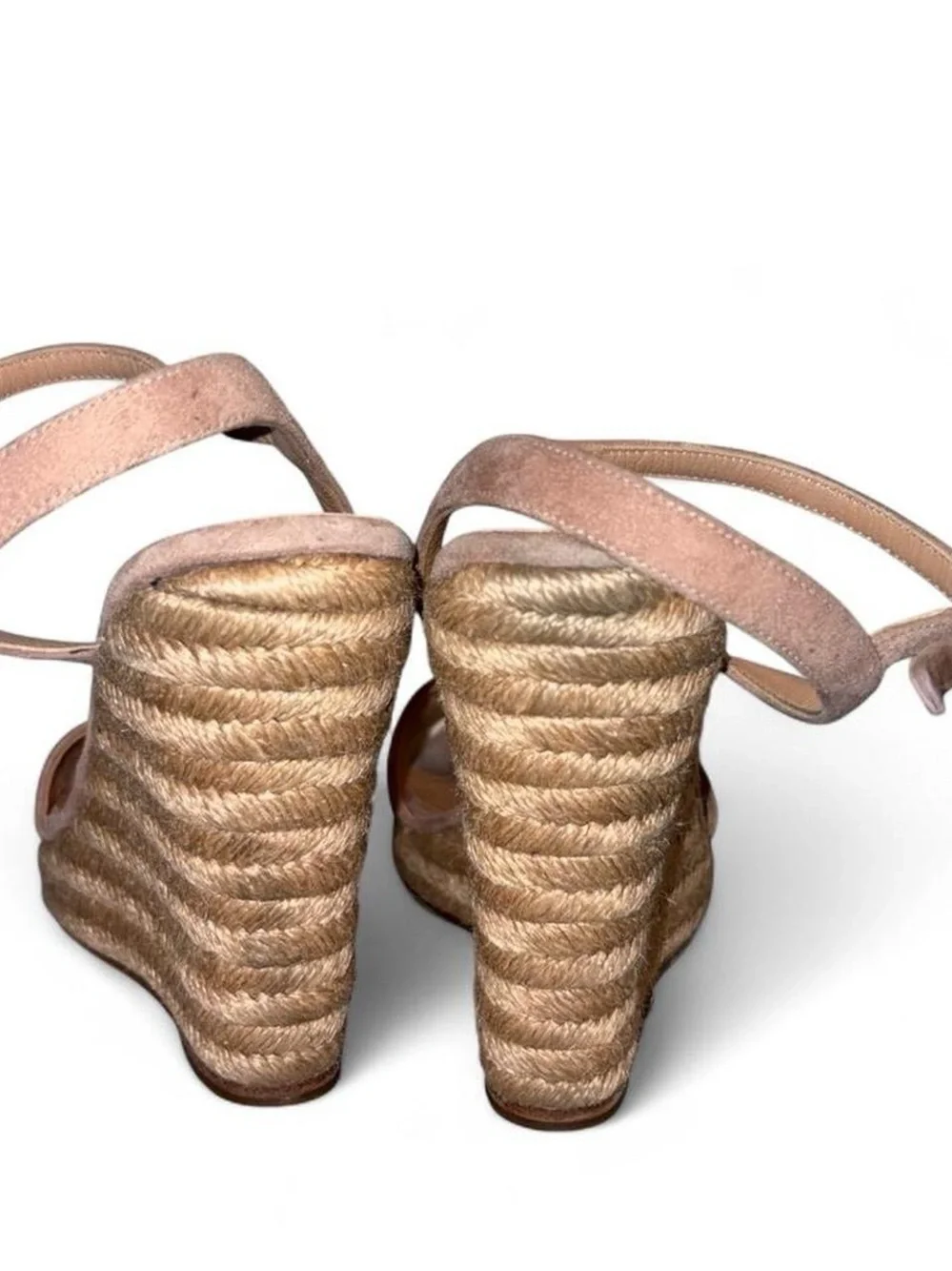 Barneys New York Suede Wedge Espadrilles in Dusty Rose